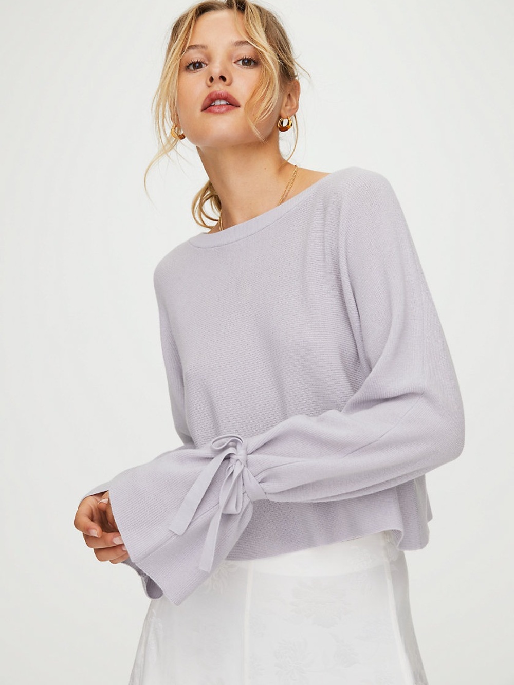 Wilfred Lavender Tie-Cuff Cropped Sweater